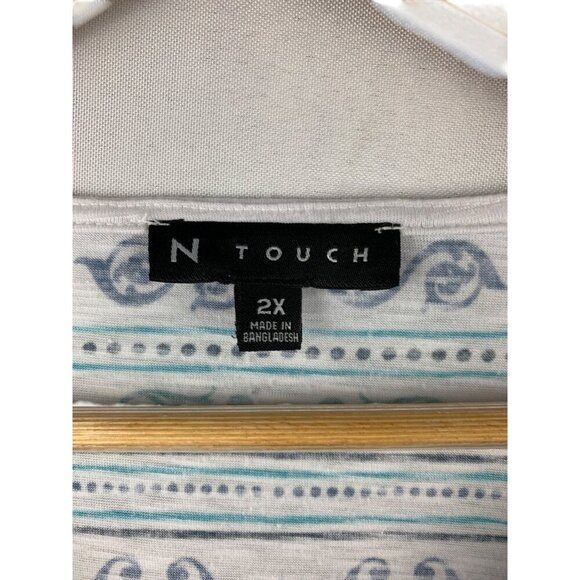 N Touch Womens 2X White & Teal Paisley Print Top - Picture 5 of 5
